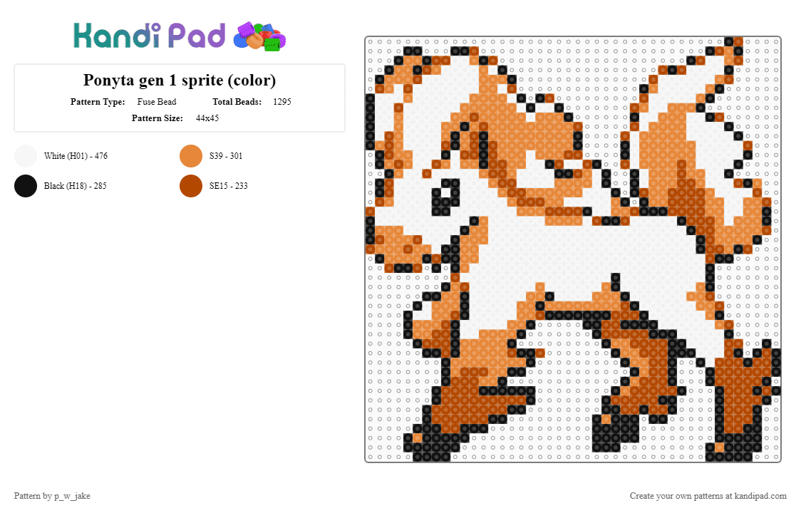 Ponyta gen 1 sprite (color) - Fuse Bead Pattern by p_w_jake on Kandi Pad - red,orange,pokemon,ponyta,gameboy