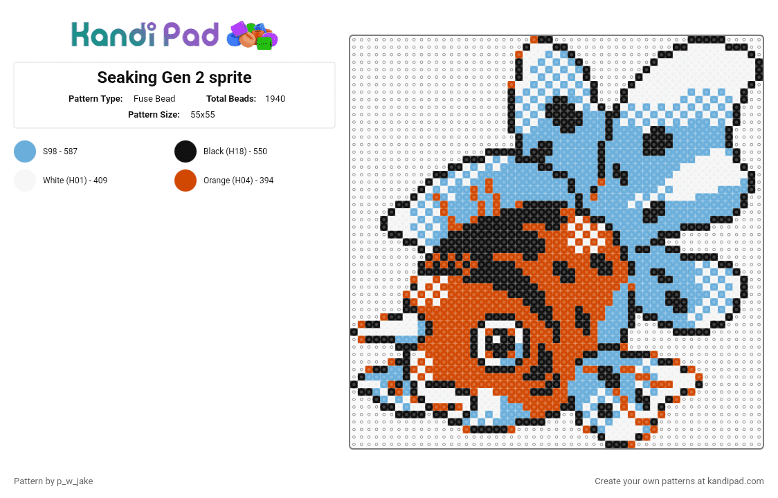 Seaking Gen 2 sprite - Fuse Bead Pattern by p_w_jake on Kandi Pad - red,light blue,pokemon,fish