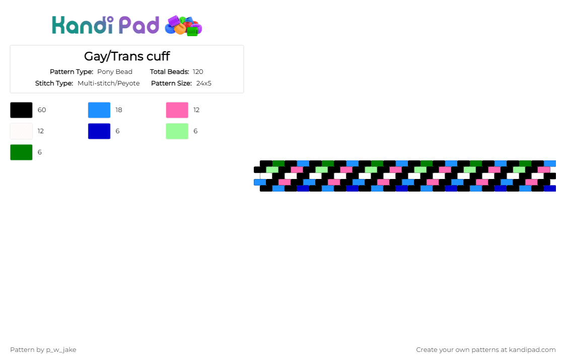 Gay/Trans cuff - Pony Bead Pattern by p_w_jake on Kandi Pad - black,light blue,pink,pride,gay,mlm,trans,transgender