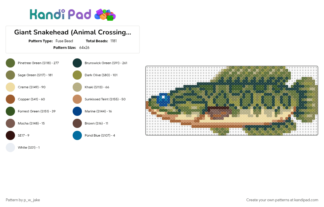 Giant Snakehead (Animal Crossing: Wild World) - Fuse Bead Pattern by p_w_jake on Kandi Pad - 