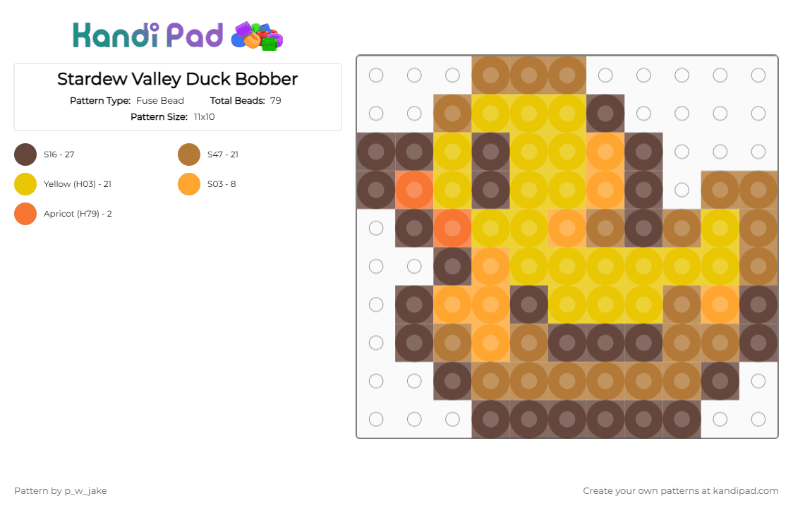 Stardew Valley Duck Bobber - Fuse Bead Pattern by p_w_jake on Kandi Pad - bird, brown, duck, stardew, stardew valley, tan, yellow