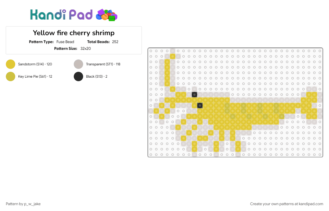 Yellow fire cherry shrimp - Fuse Bead Pattern by p_w_jake on Kandi Pad - 