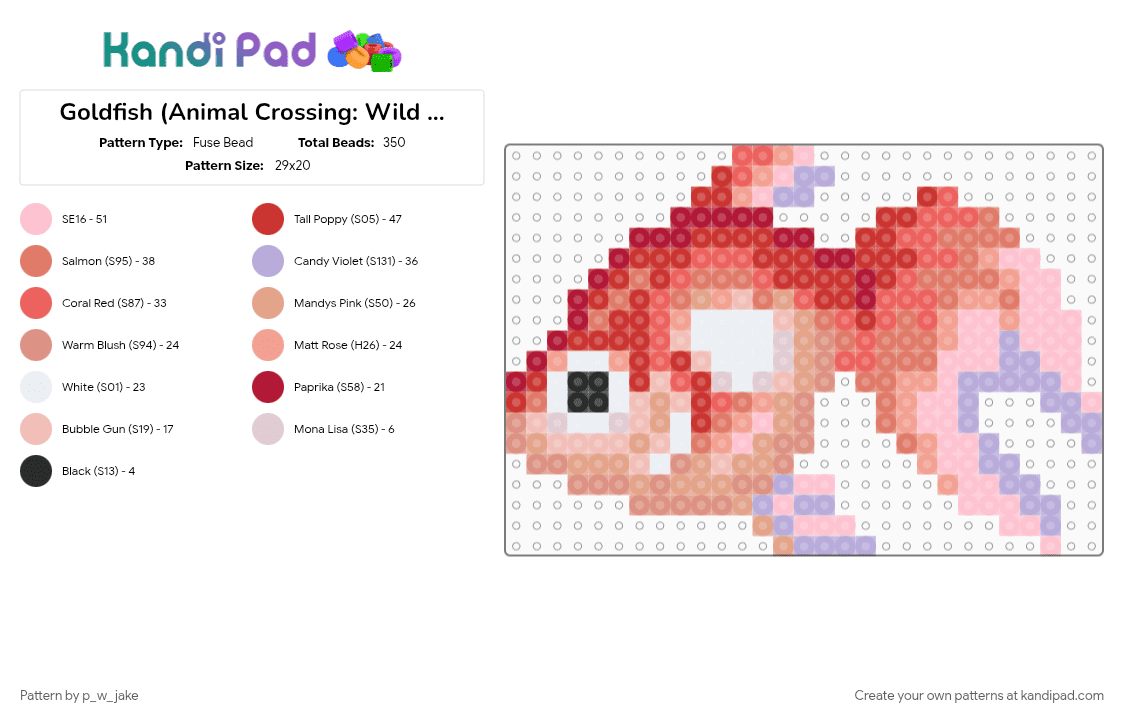 Goldfish (Animal Crossing: Wild World) - Fuse Bead Pattern by p_w_jake on Kandi Pad - animal, animal crossing, fish, goldfish, nintendo
