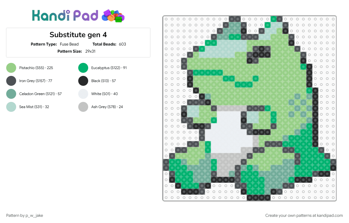 Substitute doll gen 4 - Fuse Bead Pattern by p_w_jake on Kandi Pad - gen4, plush, pokemon, substitute, teal