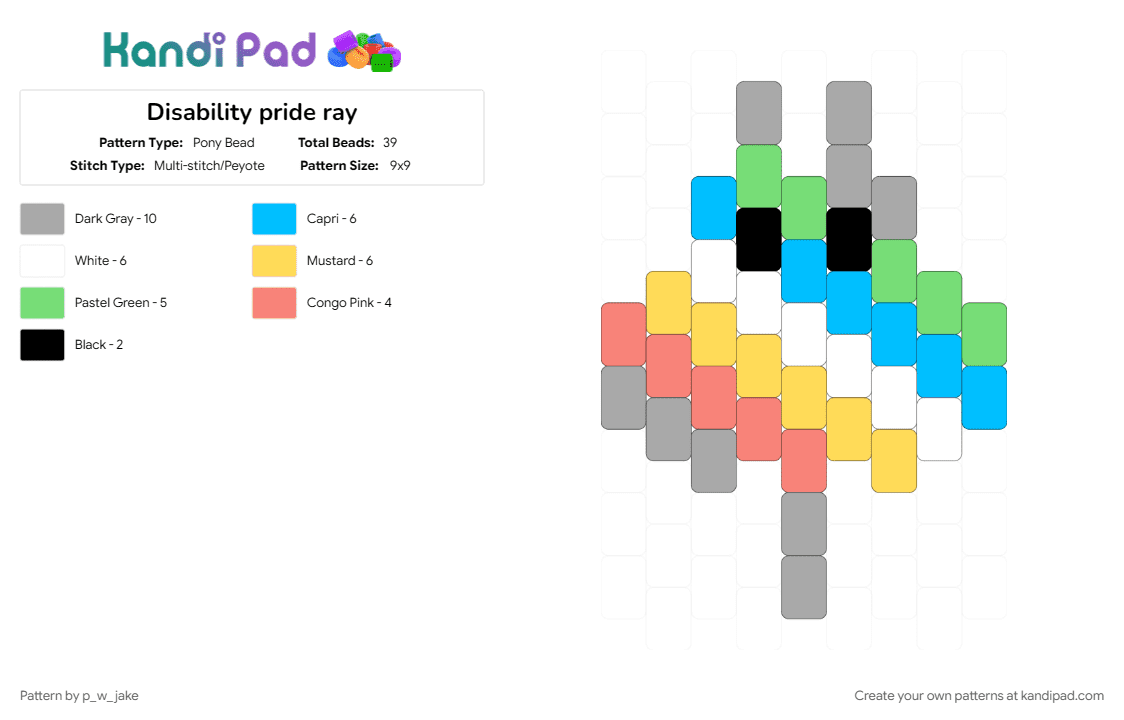 Disability pride ray - Pony Bead Pattern by p_w_jake on Kandi Pad - beige, disability, disability pride, disabled, fish, flag, light blue, pride, ray, yellow