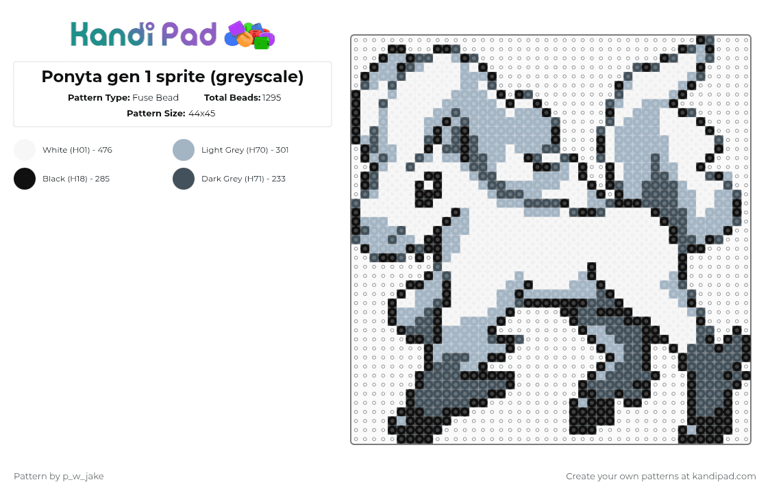 Ponyta gen 1 sprite (greyscale) - Fuse Bead Pattern by p_w_jake on Kandi Pad - purple,pink,pokemon,ponyta