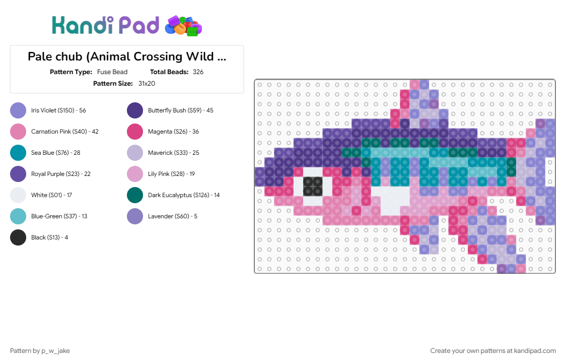 Pale chub (Animal Crossing: Wild World) - Fuse Bead Pattern by p_w_jake on Kandi Pad - animal crossing, fish, nintendo, pink