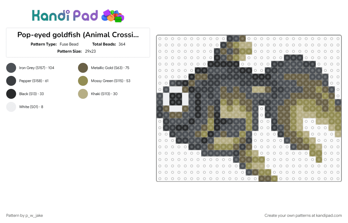 Pop-eyed goldfish (Animal Crossing: Wild World) - Fuse Bead Pattern by p_w_jake on Kandi Pad - animal crossing, fish, goldfish, nintendo, pet, pond, purple, tan