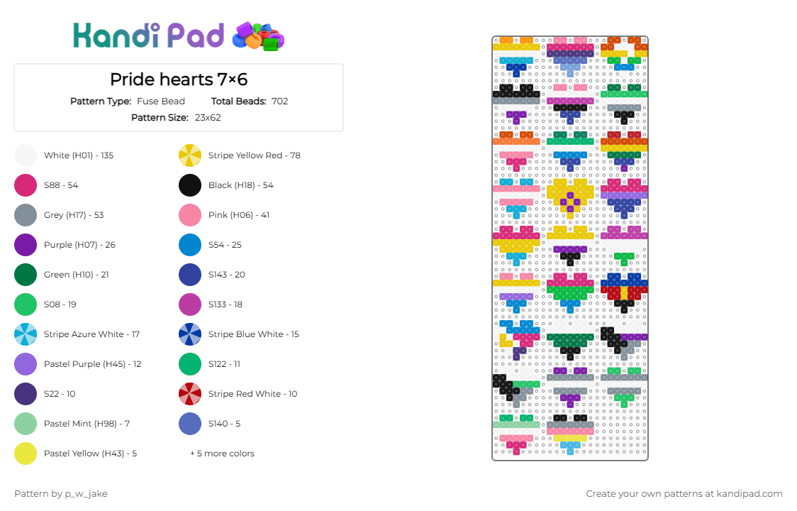 Pride hearts 7×6 - Fuse Bead Pattern by p_w_jake on Kandi Pad - pink,yellow,blue,gray,colorful,pride,heart,hearts
