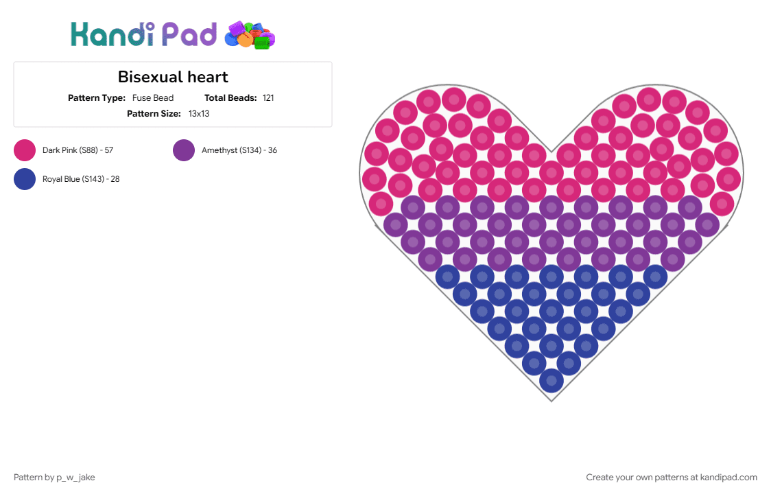 Bisexual heart - Fuse Bead Pattern by p_w_jake on Kandi Pad - bi, bisexual, heart, pink, pride