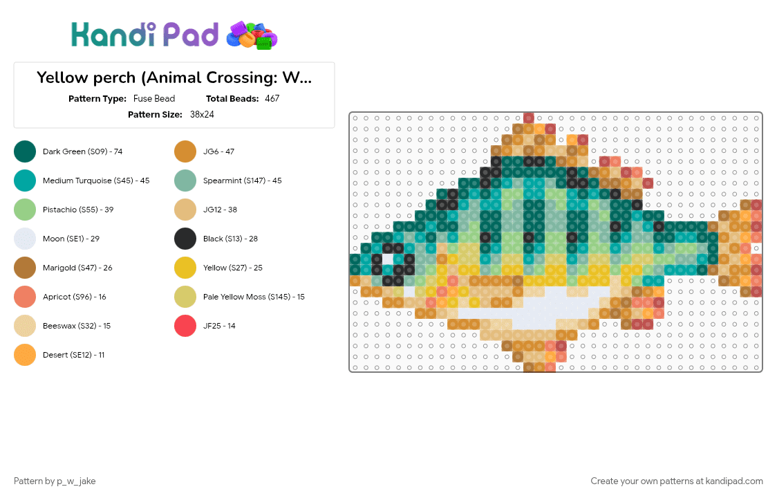Yellow perch (Animal Crossing: Wild World) - Fuse Bead Pattern by p_w_jake on Kandi Pad - animal crossing, fish, fishing, orange, river, teal