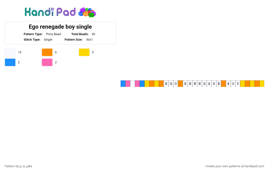 Ego renegade boy single - Pony Bead Pattern by p_w_jake on Kandi Pad - white,yellow,orange,vocaloid,trans