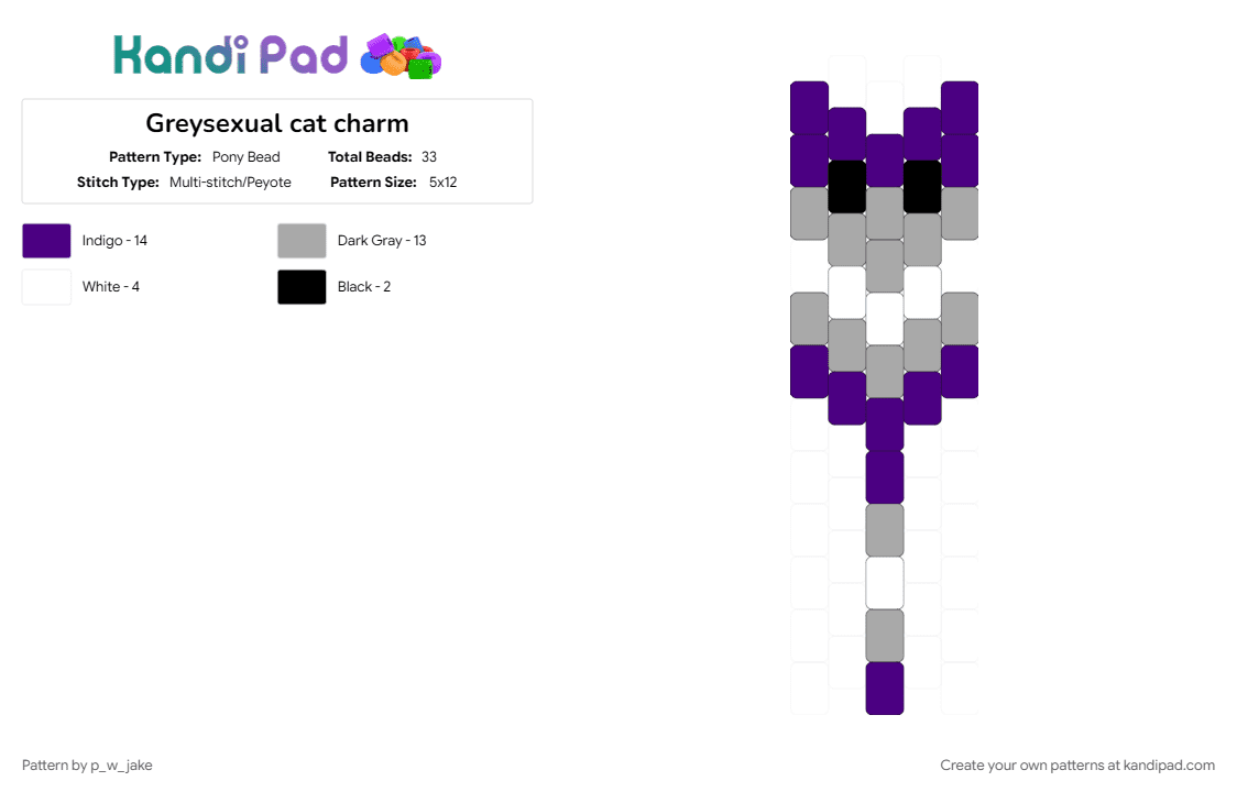 Greysexual cat charm - Pony Bead Pattern by p_w_jake on Kandi Pad - 