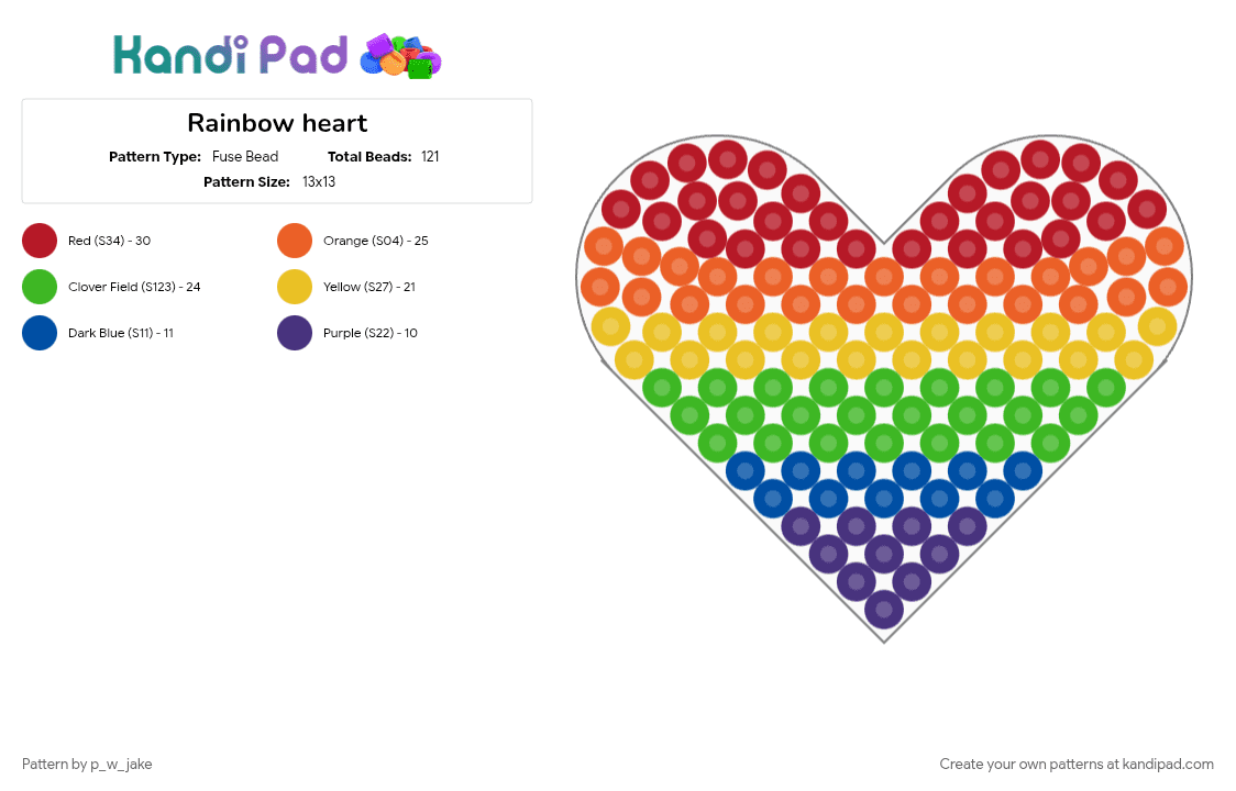 Rainbow heart - Fuse Bead Pattern by p_w_jake on Kandi Pad - gay, green, heart, orange, pride, rainbow, red, yellow