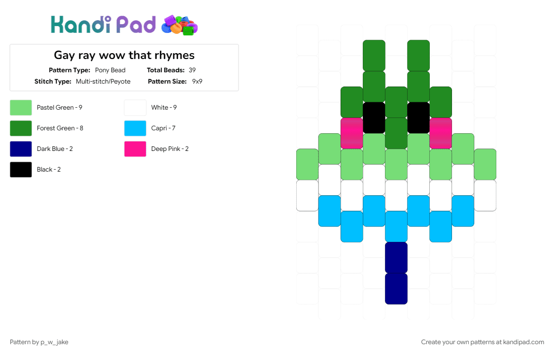 Gay ray wow that rhymes - Pony Bead Pattern by p_w_jake on Kandi Pad - aquatic, fish, gay, gay man, green, light blue, mlm, ray, teal