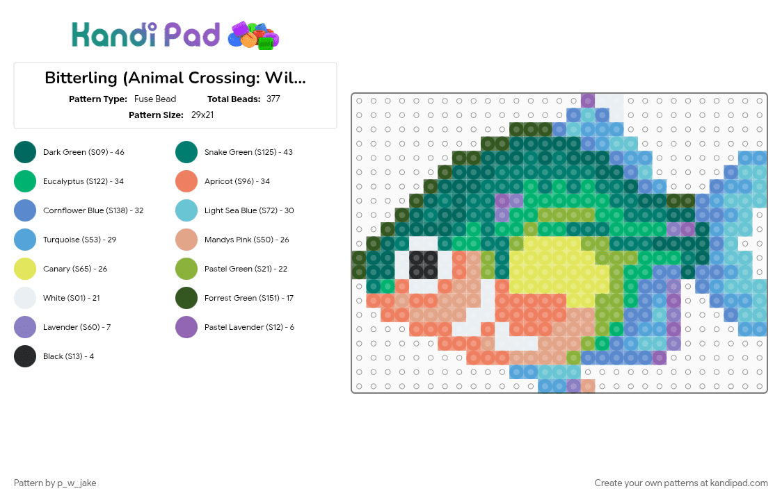 Bitterling (Animal Crossing: Wild World) - Fuse Bead Pattern by p_w_jake on Kandi Pad - animal, animal crossing, fish, green, light blue, nintendo, orange, teal, video game