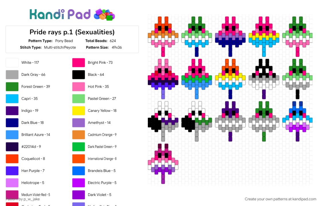 Pride rays p.1 (Sexualities) - Pony Bead Pattern by p_w_jake on Kandi Pad - aquatic, colorful, fish, gay, light blue, pink, pride, purple, ray, sexuality