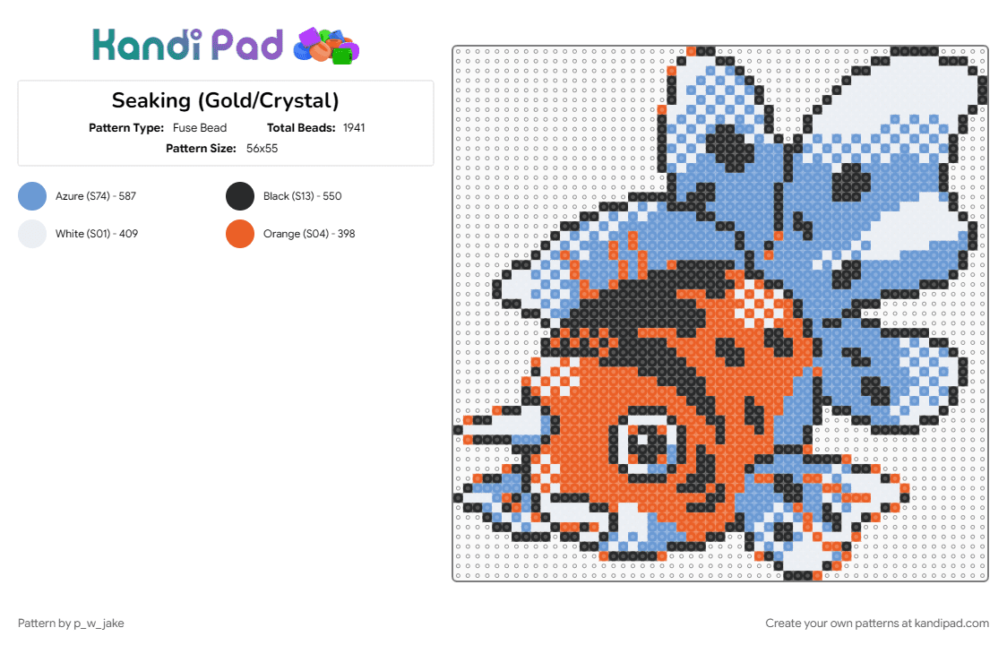 Seaking (Gold) - Fuse Bead Pattern by p_w_jake on Kandi Pad - fish, light blue, pokemon, red
