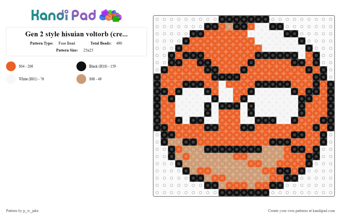 Gen 2 style hisuian voltorb (credit in description) - Fuse Bead Pattern by p_w_jake on Kandi Pad - orange,pokemon,voltorb