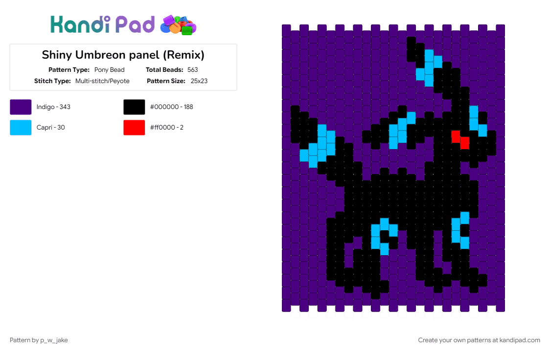 Shiny Umbreon panel (Remix) - Pony Bead Pattern by p_w_jake on Kandi Pad - eevee, panel, pokemon, purple, shiny, umbreon