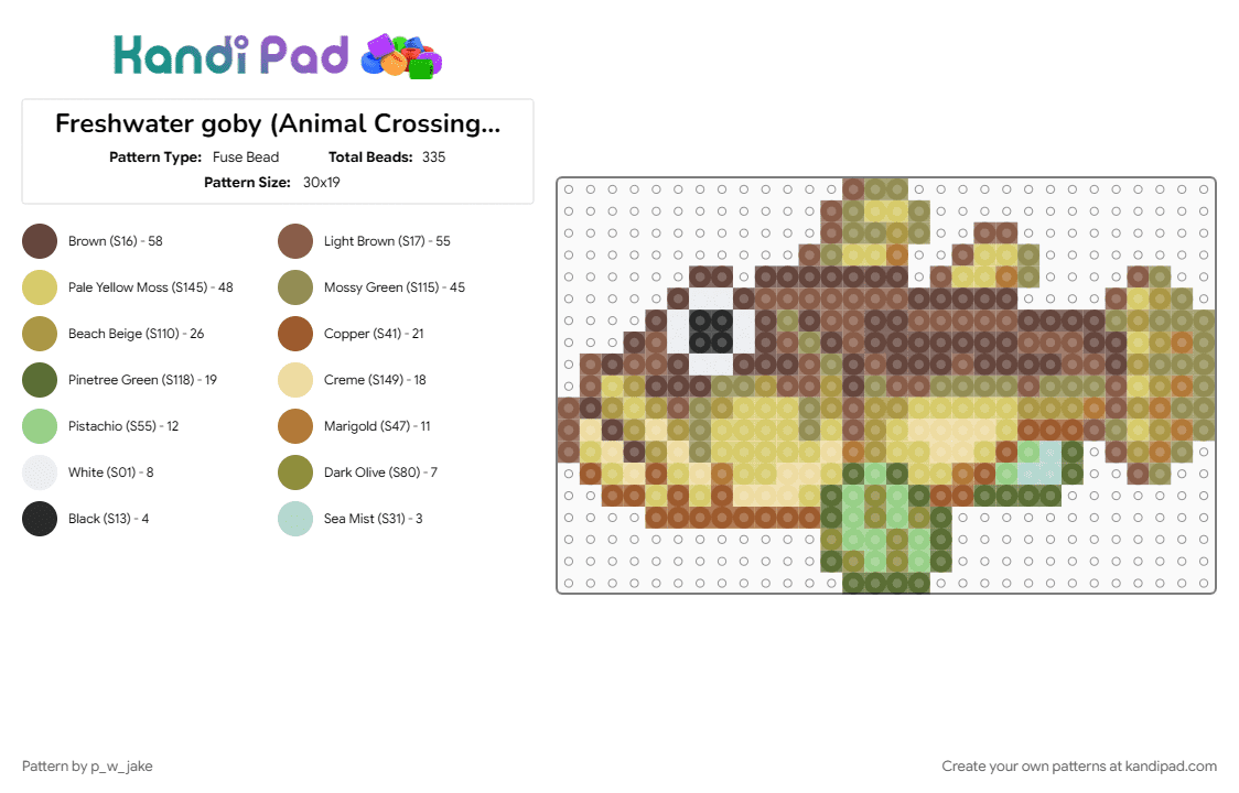 Freshwater goby (Animal Crossing: Wild World) - Fuse Bead Pattern by p_w_jake on Kandi Pad - animal, animal crossing, brown, fish, fishing, gold, river, tan, yellow