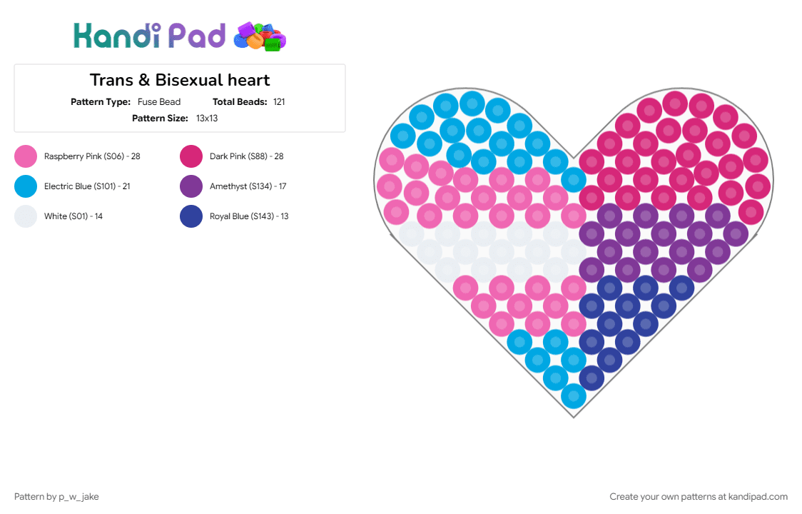 Trans & Bisexual heart - Fuse Bead Pattern by p_w_jake on Kandi Pad - bi, bisexual, heart, pink, pride, trans, transgender