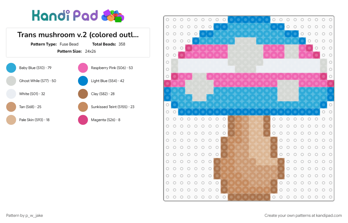 Trans mushroom v.2 (colored outline) - Fuse Bead Pattern by p_w_jake on Kandi Pad - 