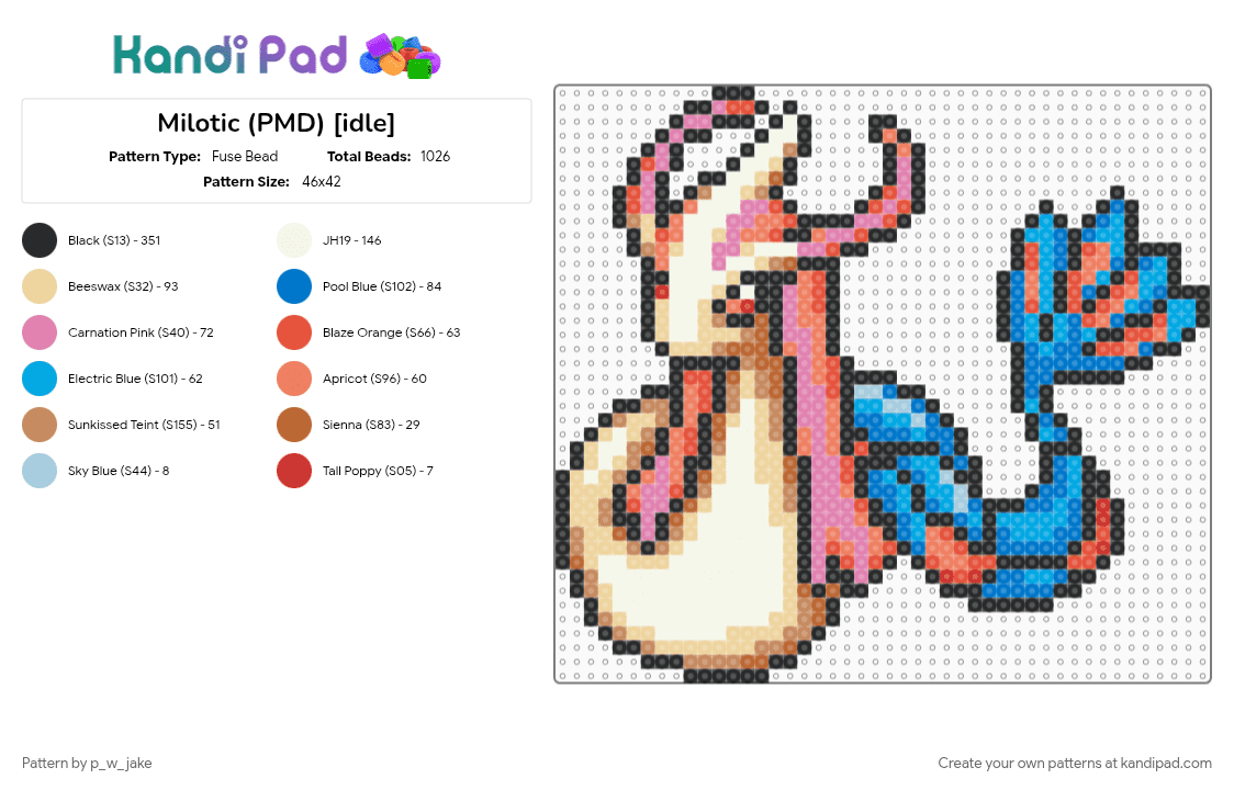 Milotic (PMD) [idle] - Fuse Bead Pattern by p_w_jake on Kandi Pad - 