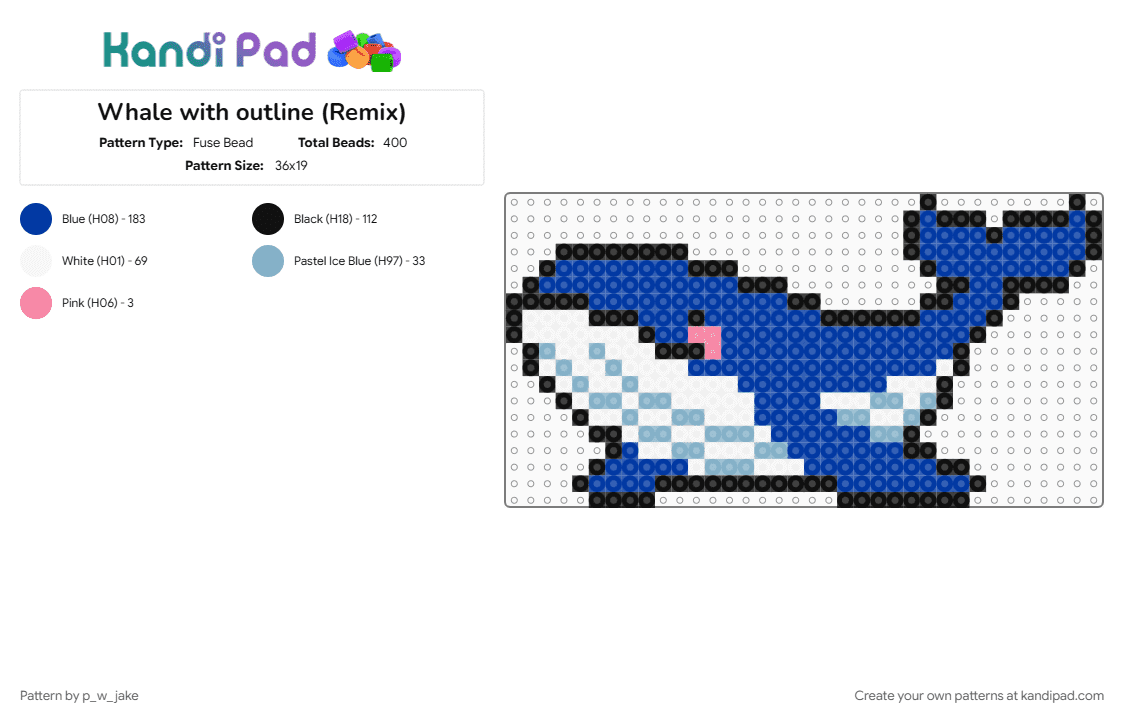 Whale with outline (Remix) - Fuse Bead Pattern by p_w_jake on Kandi Pad - blue, ocean, sea, whale