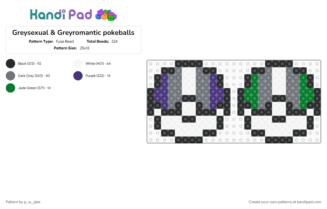 Greysexual & Greyromantic pokeballs - Fuse Bead Pattern by p_w_jake on Kandi Pad - aromantic, asexual, gray, greyromantic, greysexual, pokeball, pokemon, pride