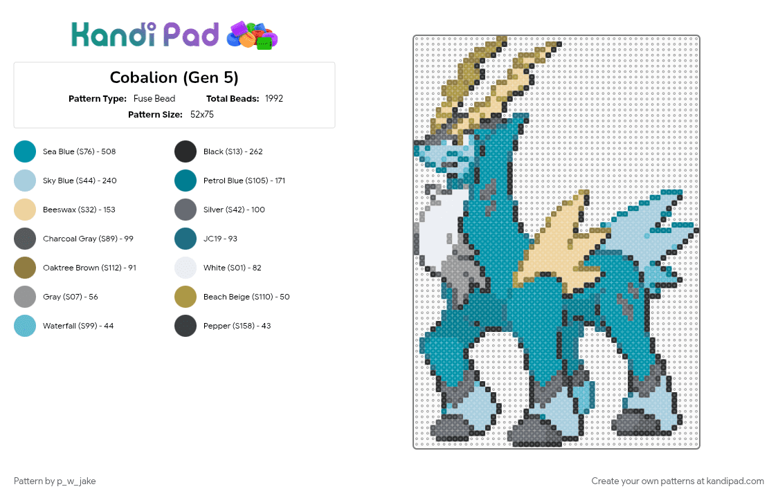 Cobalion (Gen 5) - Fuse Bead Pattern by p_w_jake on Kandi Pad - 