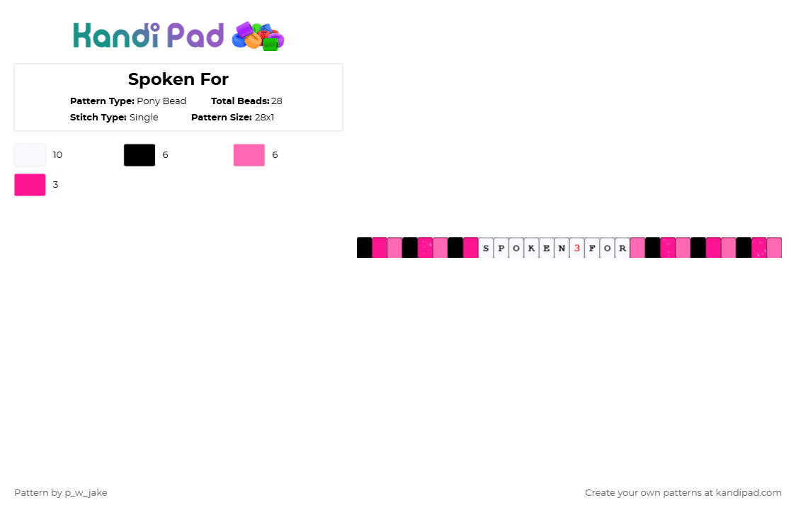 Spoken For - Pony Bead Pattern by p_w_jake on Kandi Pad - white,pink,vocaloid,kasane teto