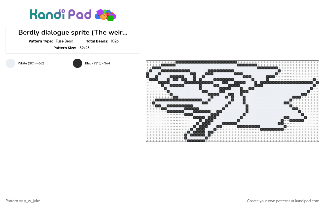 Berdly dialogue sprite (The weird squished one) - Fuse Bead Pattern by p_w_jake on Kandi Pad - berdly, bird, black, deltarune, toby fox, video game, white