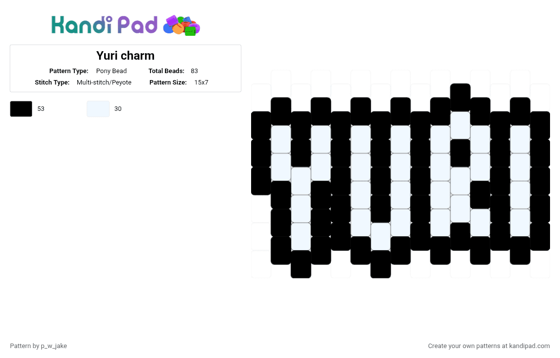 Yuri charm (Remix) - Pony Bead Pattern by p_w_jake on Kandi Pad - black, charm, gay, lesbian, letters, white, wlw, yuri