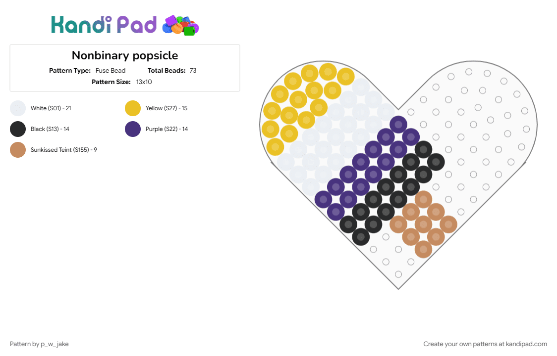 Nonbinary popsicle - Fuse Bead Pattern by p_w_jake on Kandi Pad - nonbinary, popsicle, pride, purple, summer, trans, transgender, yellow