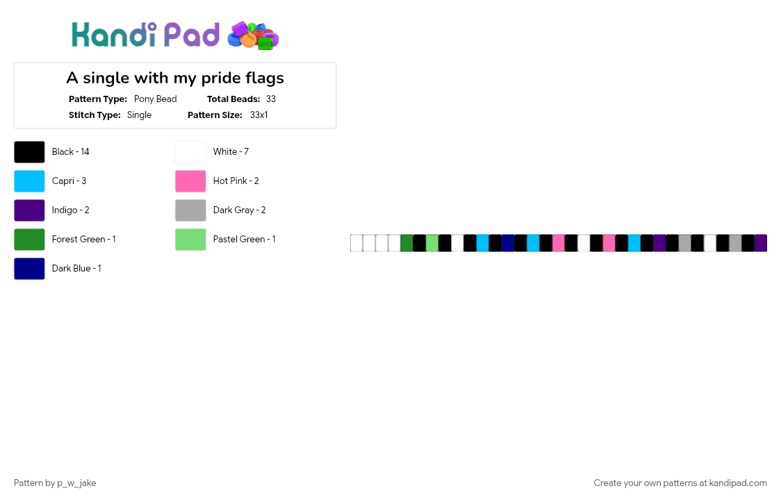 A single with my pride flags - Pony Bead Pattern by p_w_jake on Kandi Pad - acespec, gay, graysexual, greysexual, letter beads, mlm, trans