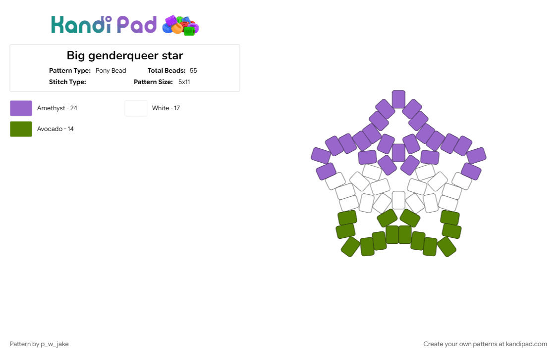 Big genderqueer star - Pony Bead Pattern by p_w_jake on Kandi Pad - 