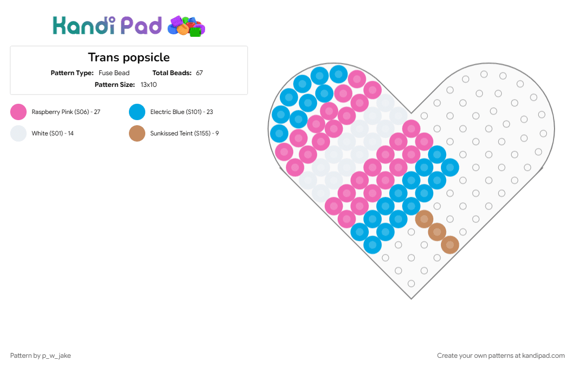 Trans popsicle - Fuse Bead Pattern by p_w_jake on Kandi Pad - light blue, pink, popsicle, pride, summer, trans, transgender