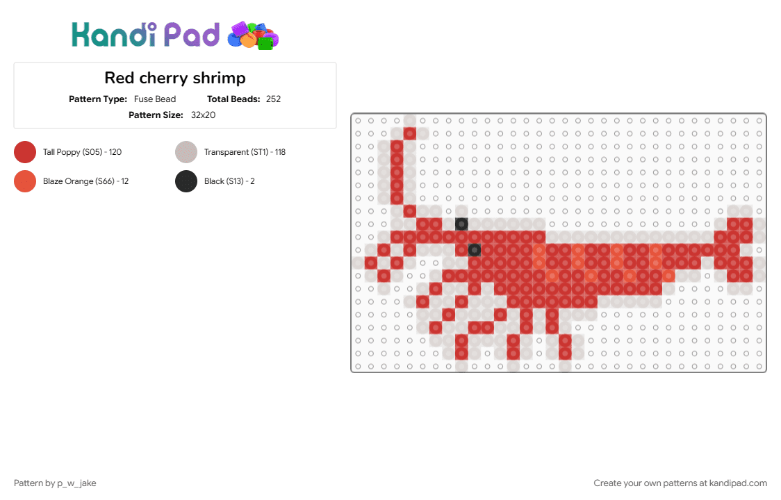 Red cherry shrimp - Fuse Bead Pattern by p_w_jake on Kandi Pad - animal, aquarium, crustacean, fish tank, shrimp