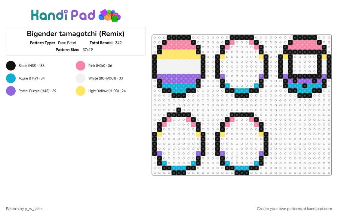 Bigender tamagotchi (Remix) - Fuse Bead Pattern by p_w_jake on Kandi Pad - bigender, black, charm, light blue, pink, pride, purple, shaker, tamagotchi