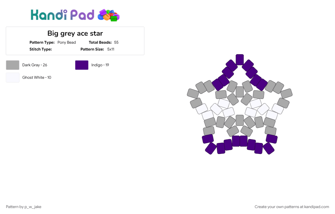Big grey ace star - Pony Bead Pattern by p_w_jake on Kandi Pad - 