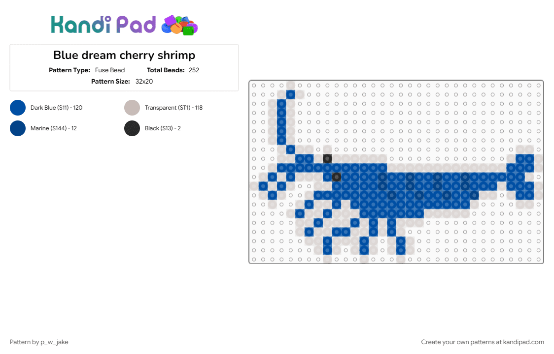 Blue dream cherry shrimp - Fuse Bead Pattern by p_w_jake on Kandi Pad - animal, aquarium, beige, blue, crustacean, fish tank, shrimp