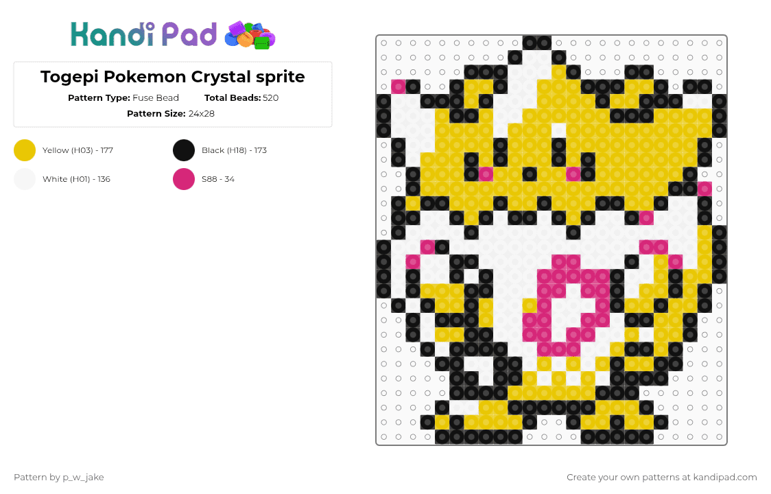 Togepi Pokemon Crystal sprite - Fuse Bead Pattern by p_w_jake on Kandi Pad - yellow,togepi,pokemon