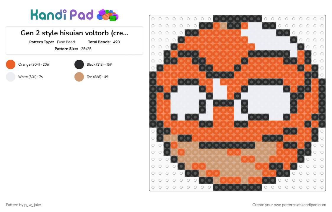 Gen 2 style hisuian voltorb (credit in description) - Fuse Bead Pattern by p_w_jake on Kandi Pad - orange, pokemon, voltorb