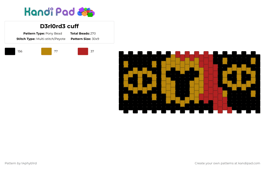 D3rl0rd3 cuff - Pony Bead Pattern by t4phyb1rd on Kandi Pad - gold,red,sfawtde,atcdtl,d3rl0rd3,derlord,averythemayo,avery,tkiy,the king in yellow