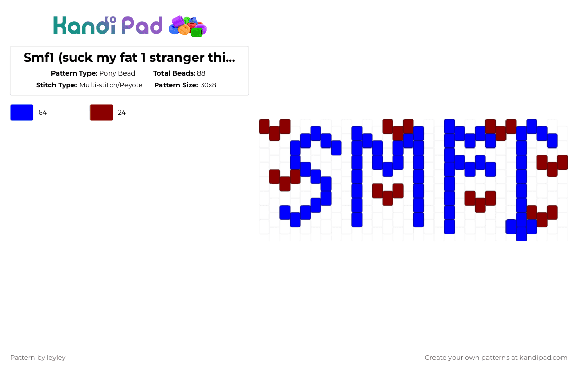 Smf1 (suck my fat 1 stranger things) - Pony Bead Pattern by leyley on Kandi Pad - purple, red