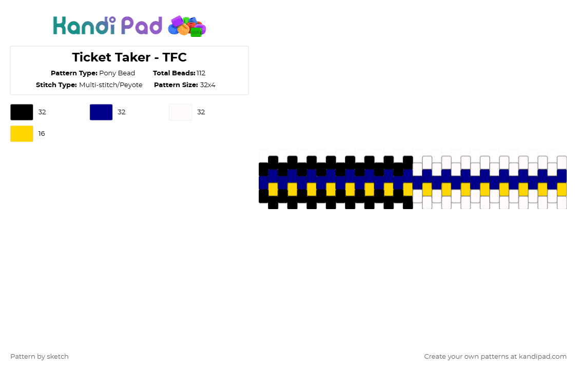 Ticket Taker - TFC - Pony Bead Pattern by sketch on Kandi Pad - yellow,purple