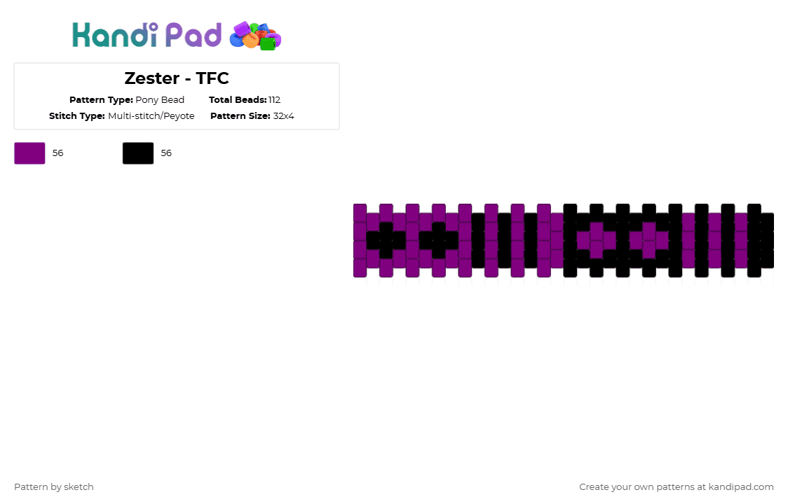Zester - TFC - Pony Bead Pattern by sketch on Kandi Pad - pink,black