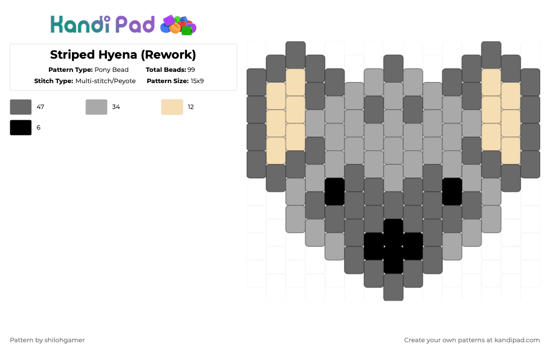 Striped Hyena (Rework) - Pony Bead Pattern by shilohgamer on Kandi Pad - gray,beige