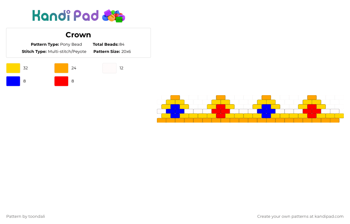 Crown - Pony Bead Pattern by toondali on Kandi Pad - orange,yellow